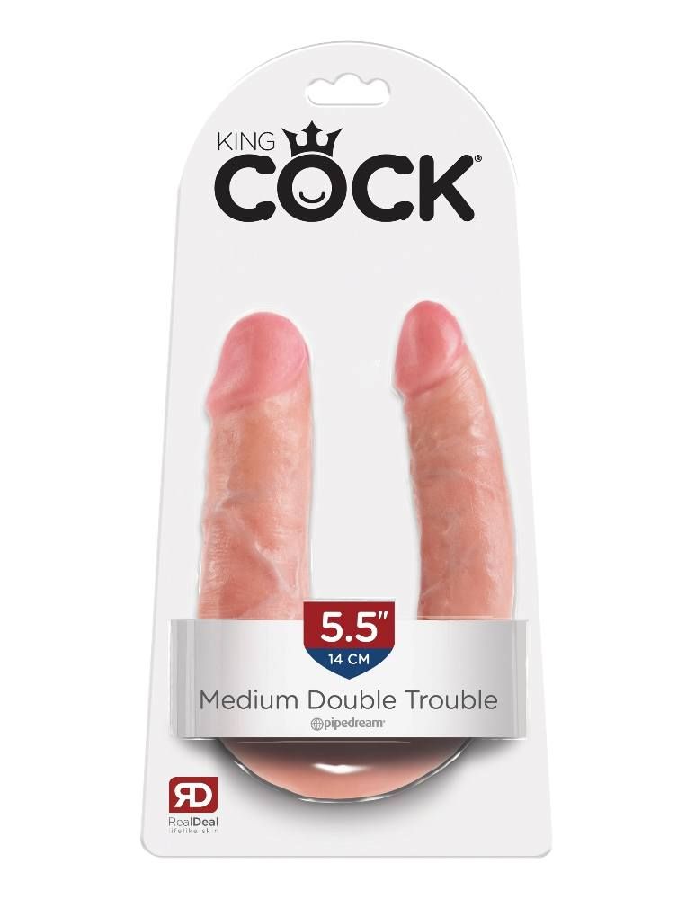 King Cock U Shaped Double Trouble Realistic Dildo Flesh Double Ender