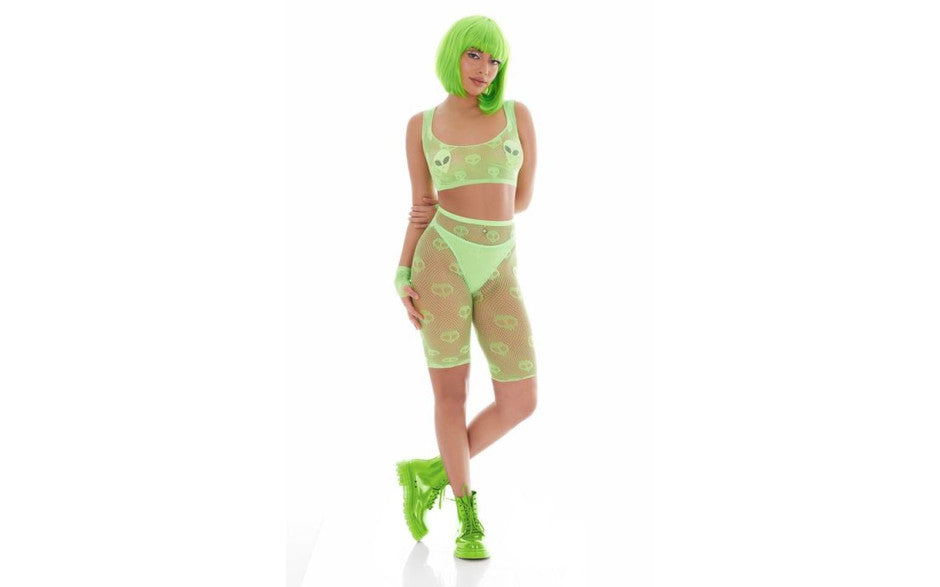 Pink Lipstick Out of This World Green Bodysuit Set With Alien Pasties Teddies and Bodysuits