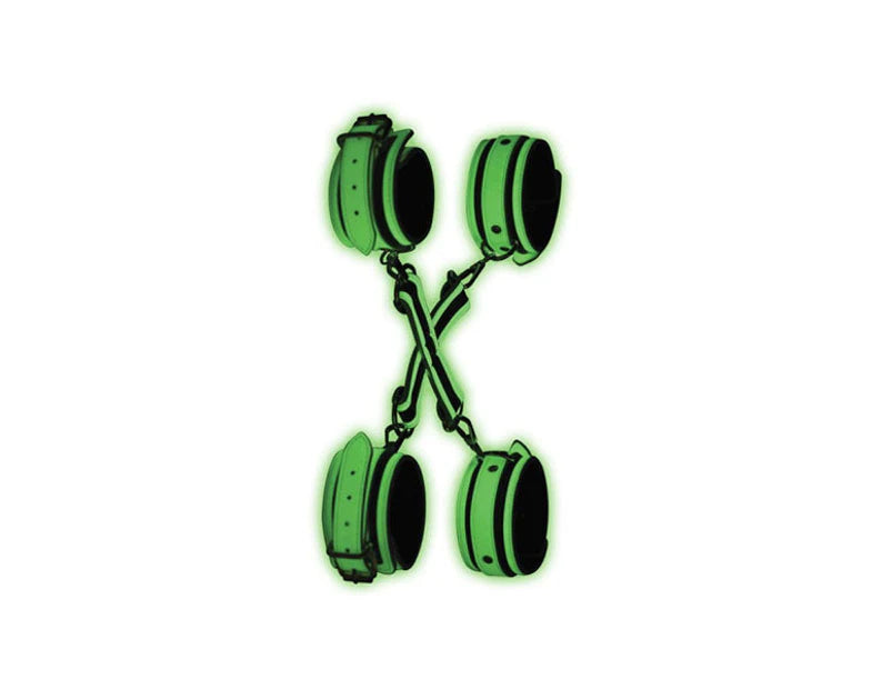 Master Series Kink In the Dark Glowing Hog Tie Set Fluro Green Cuffs And Restraints