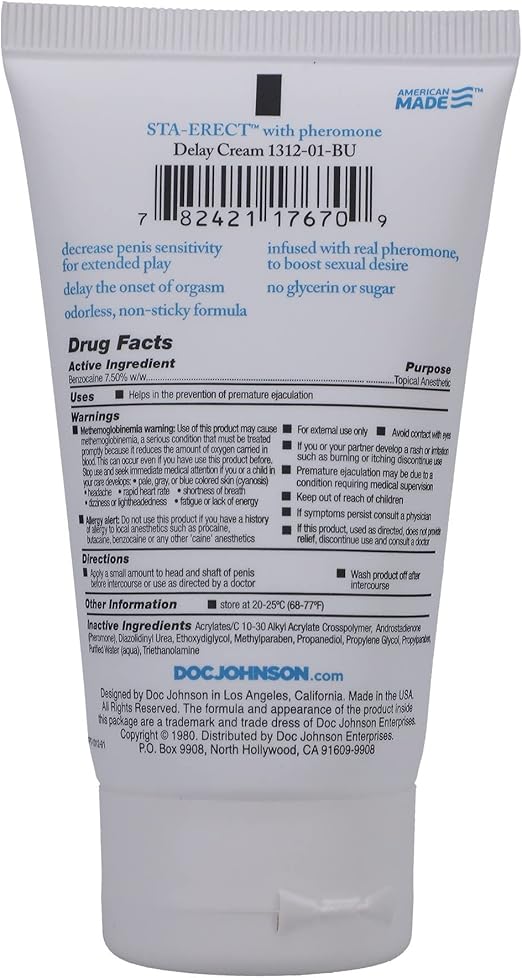 Doc Johnson Sta Erect With Pheromone Sex Delay Cream Delay and Excite Sprays