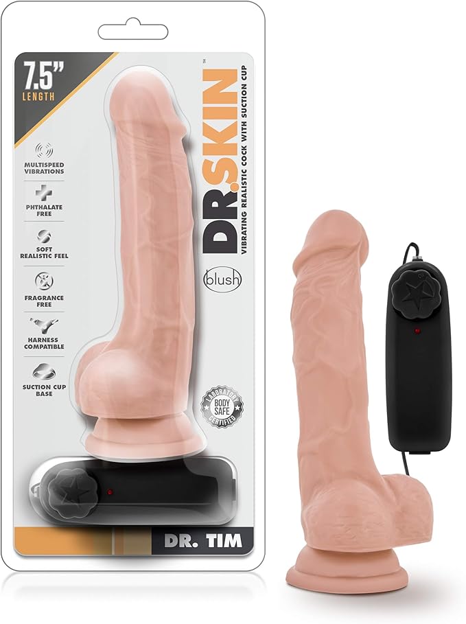Dr Skin Dr Tim Vibrating Cock with Suction Cup Vanilla 7.5 Inch Vibrating Dildos