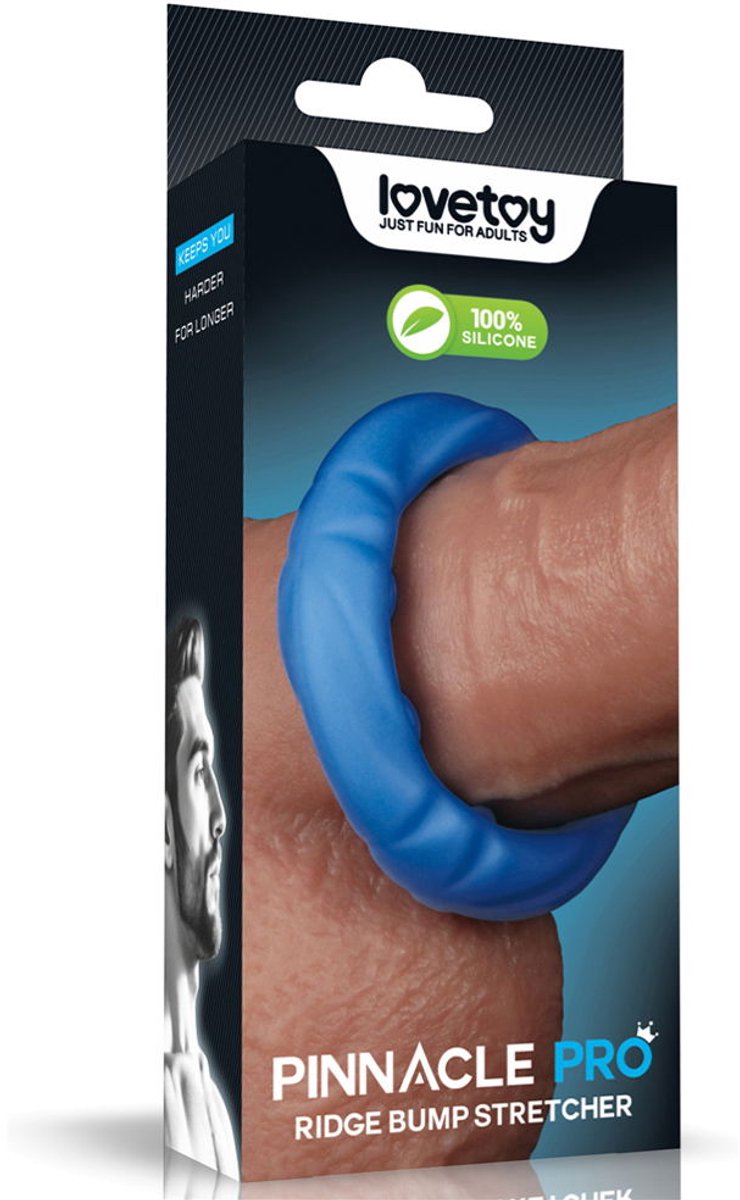 Lovetoy Pinnacle Pro Ridge Bump Stretcher Mens Cock Ring Blue Stretchy Cock Rings