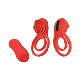 Adam & Eve Double Ring Vibrating Rose Cock Ring Red Vibrating Cock Rings