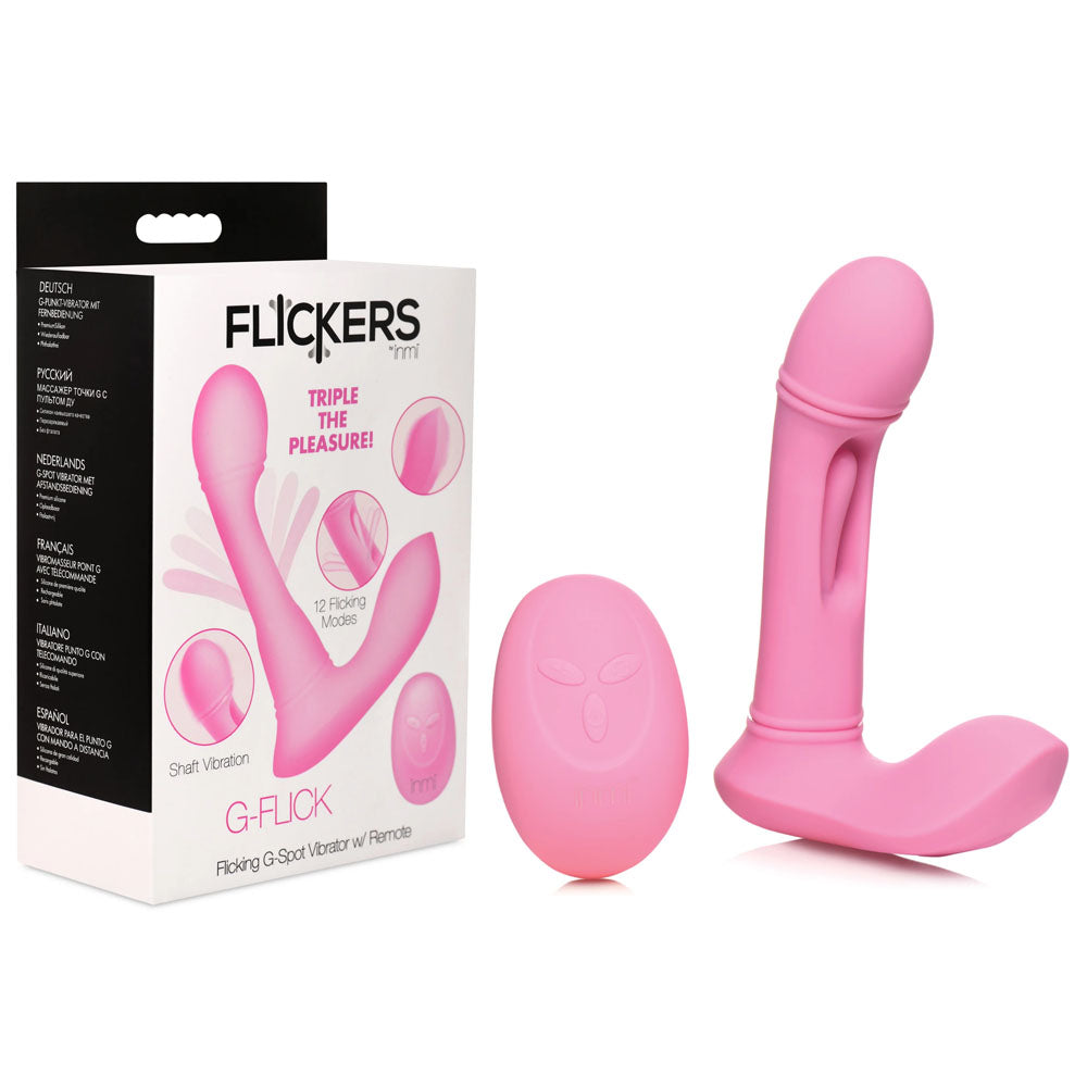 XR Brands Inmi Flickers G Flick Flicking G Spot Vibrator With Remote Pink G-Spot Vibrators