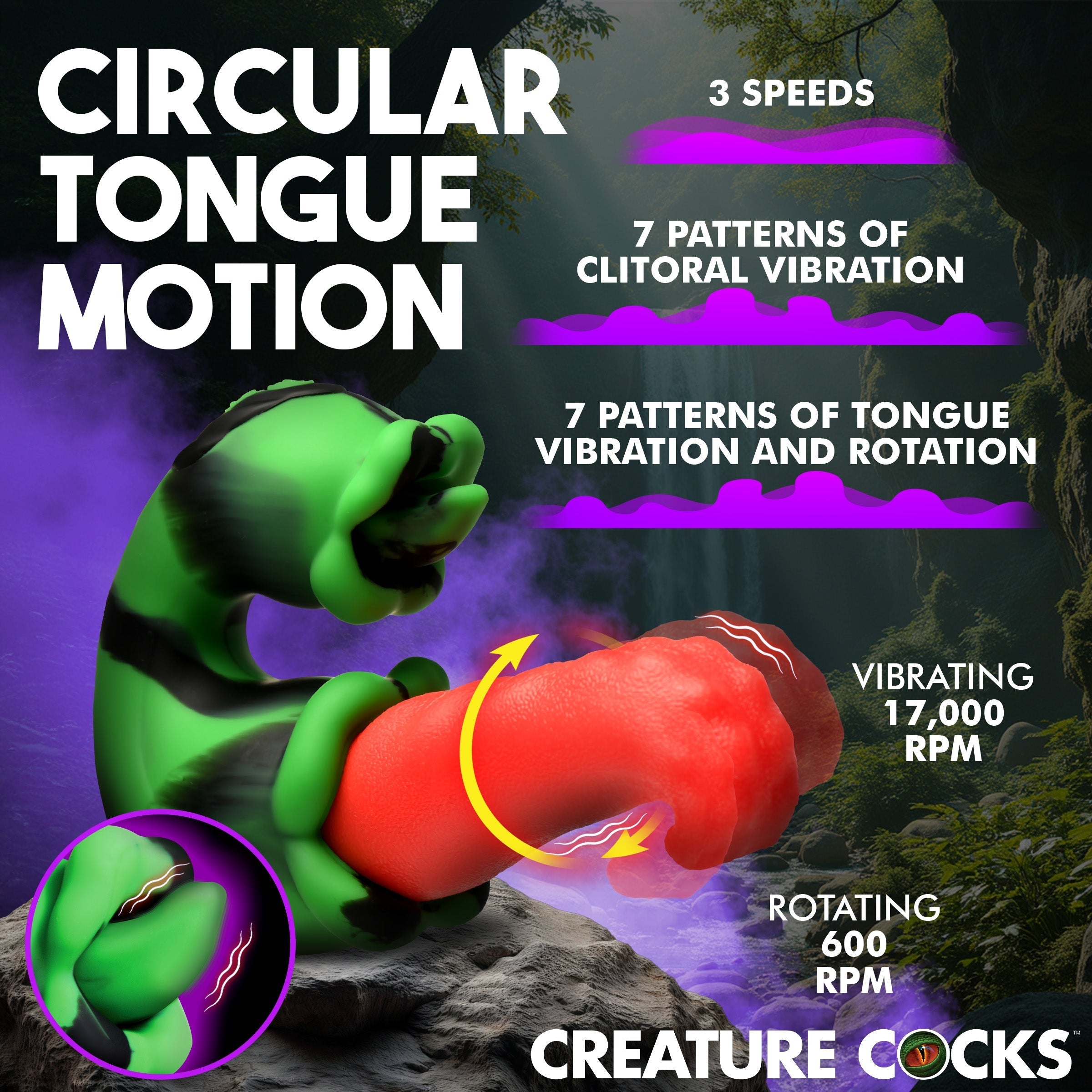 XR Brands Creature Cocks Tongue Lasher Silicone Vibrator - Clit Ticklers and Pulsators