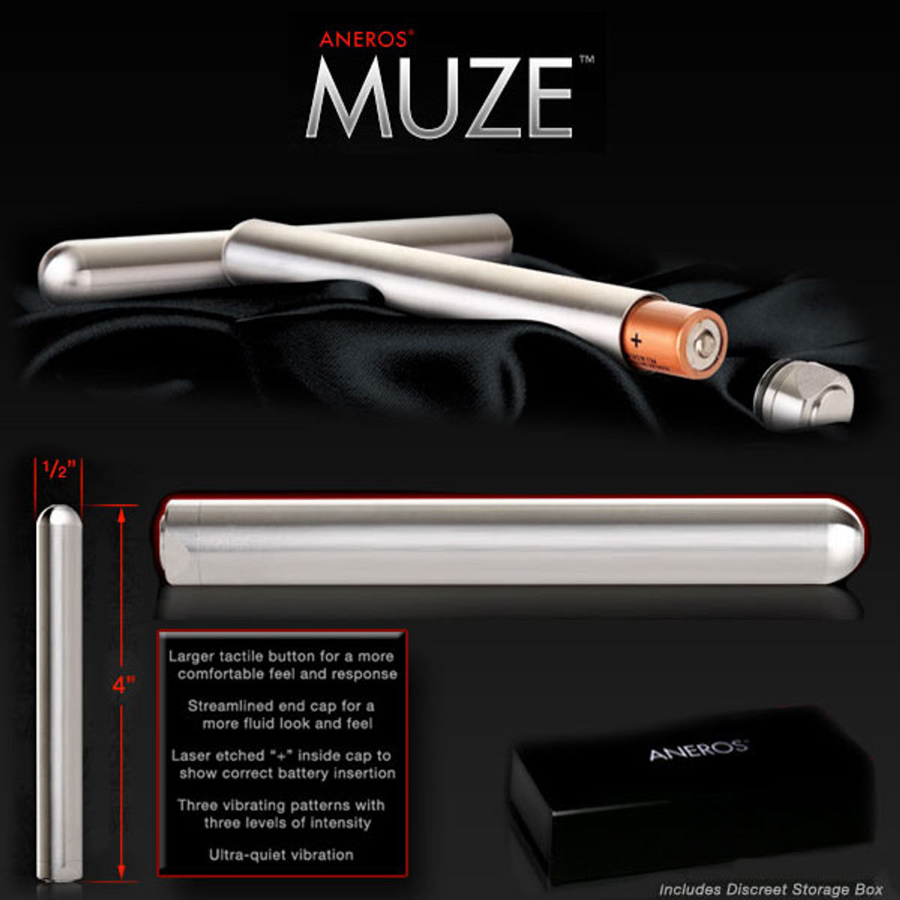 Aneros Muze Stainless Steel Bullet Vibrator Bullet Vibrators