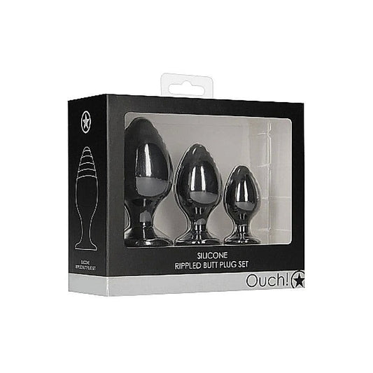 Ouch! Rippled Pleasure Plug - Sensational 3-Piece Set - Butt Plugs