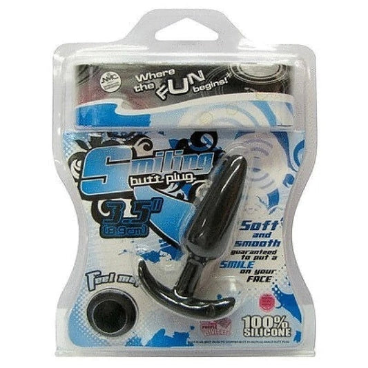 Smiling Butt Plug 3.5in / 8.9cm Silicone Black - Butt Plugs