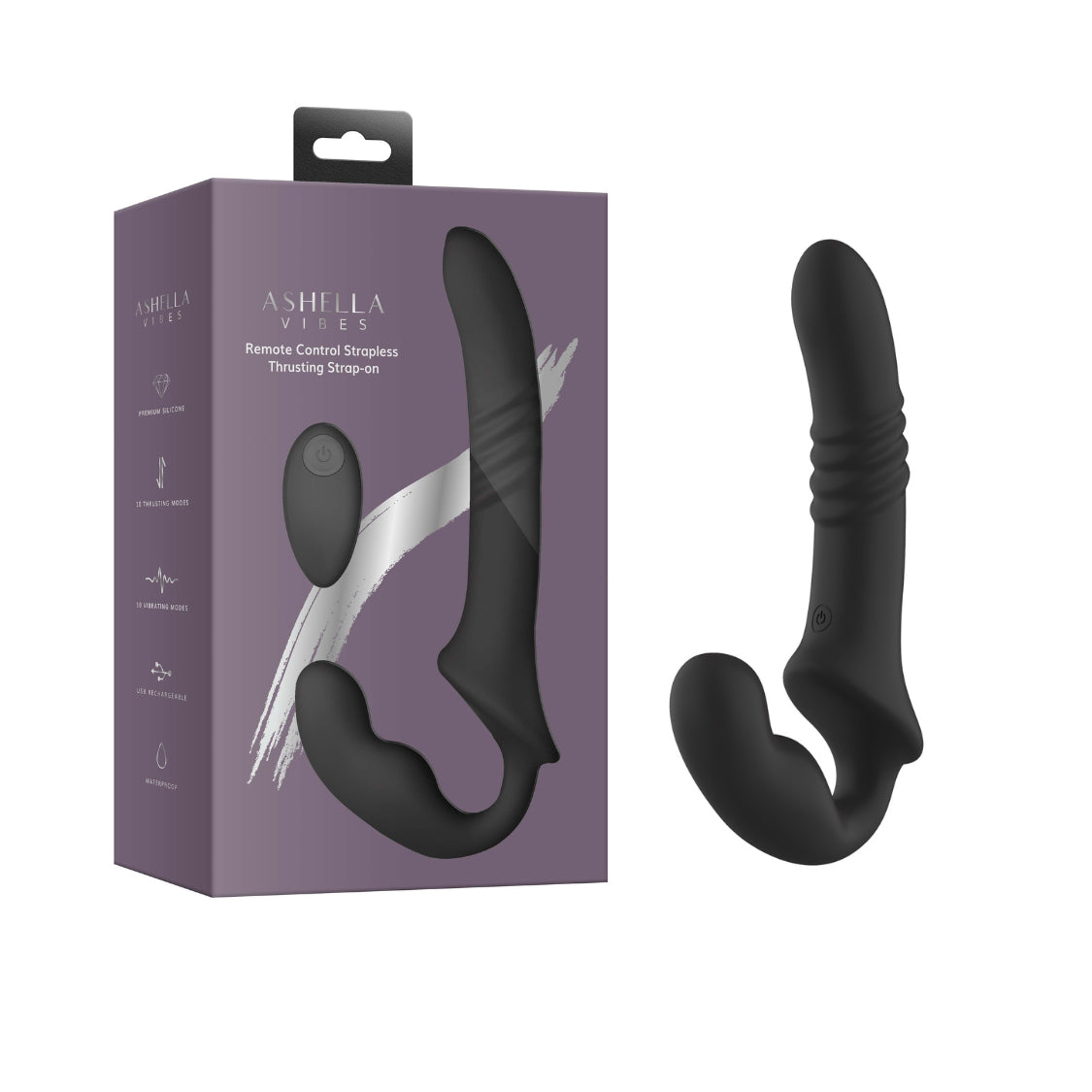 Ashella Vibes Thrusting Strapless Strap-on Massager Black Strap On Sextoys