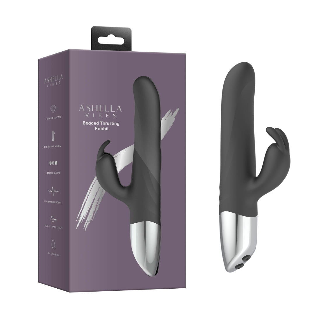 Ashella Vibes Beaded Thrusting Rabbit Massager Black Rabbit Vibrators