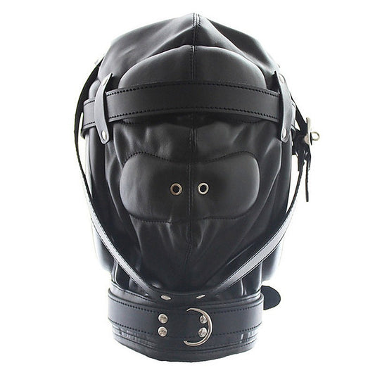 Total Sensory Deprivation Bondage Leather Hood - Bondage Hoods