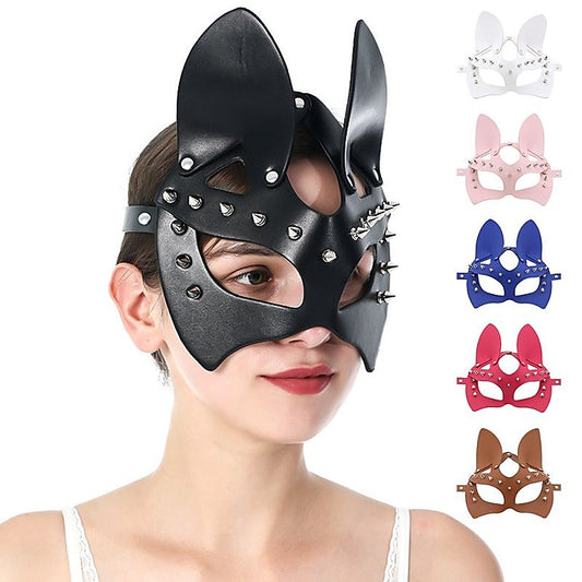 BDStyle Faux Leather Rivet Spike Mask - Blindfolds And Masks