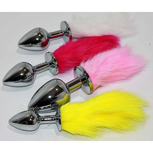 Faux Rabbit Tail Butt Plug Silver Small - Steel Sex Toys