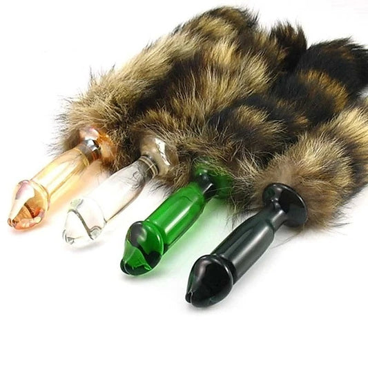Glass Butt Plug With Faux Fox Tail