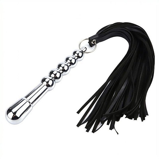 Metal Dildo Handle with Leather Whip - Whips And Crops
