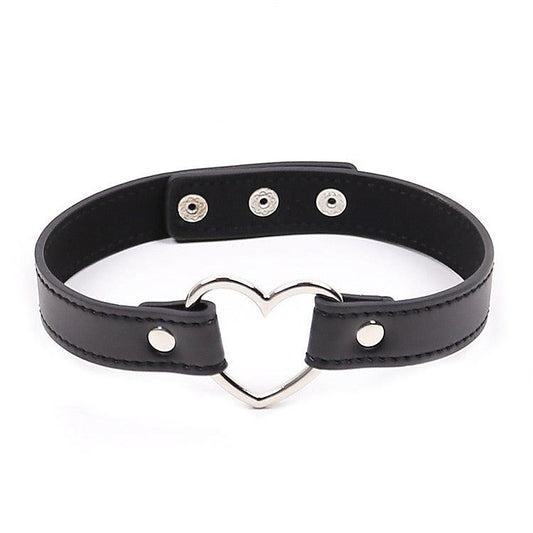 Leather Collar With Metal Heart