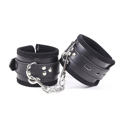 Buckler Faux Leather Cuffs With Chain - Cuffs and Restraints
