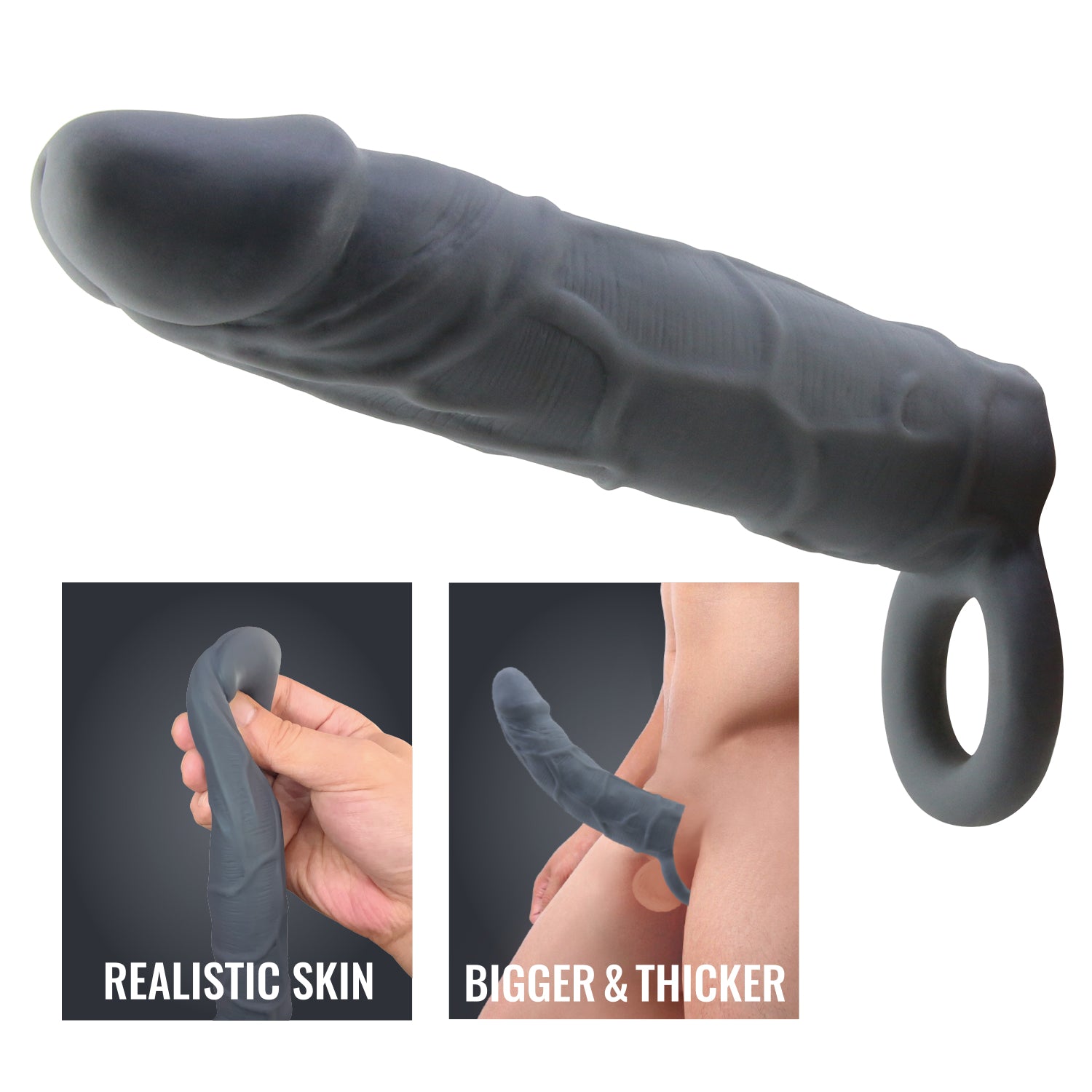 Pretty Love Realistic Veiny Penis Sleeve Black Penis Sleeves and Extenders
