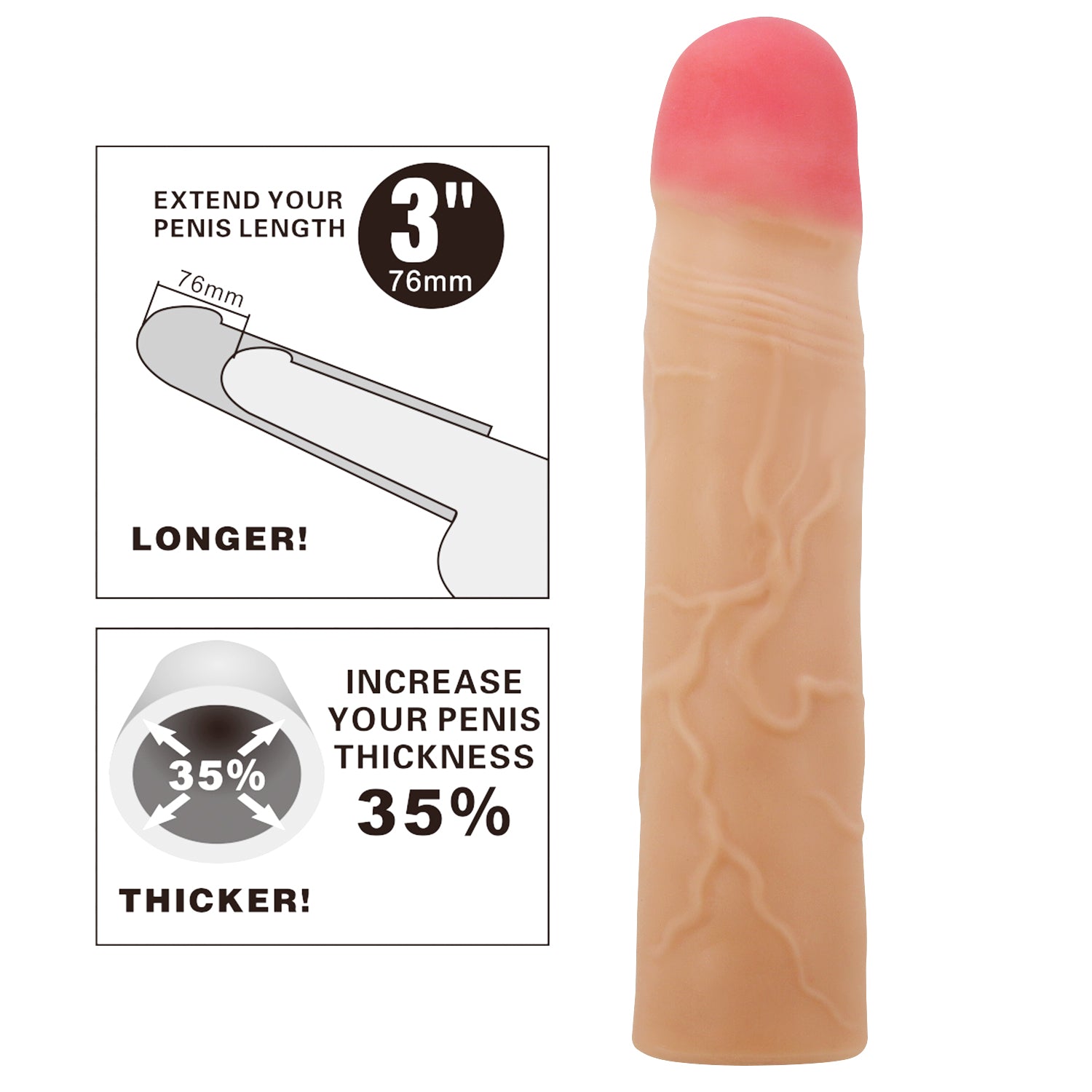 Party Up PHILIP 3 Inch Penis Extender Sleeve Flesh Penis Sleeves and Extenders
