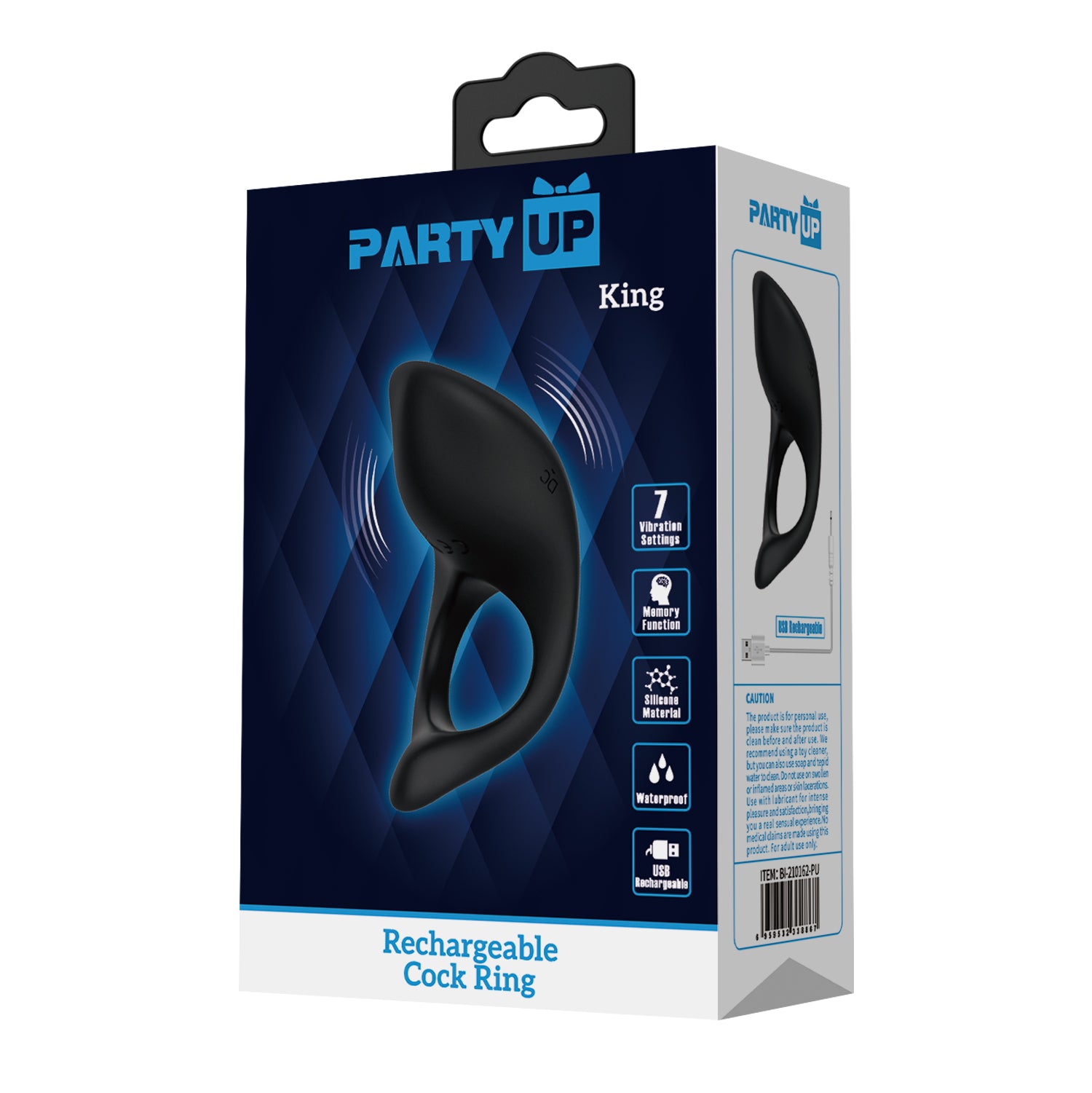 Party Up KING USB Rechargeable Mens Cock Ring Vibrating Cock Rings