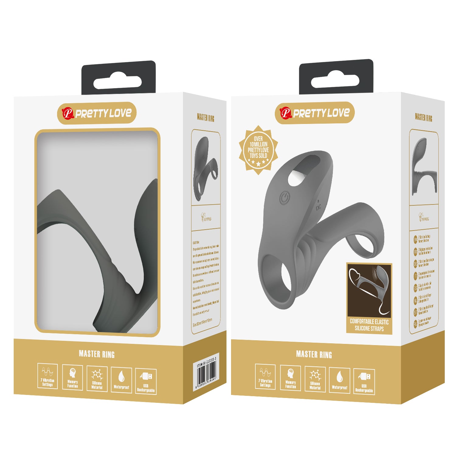Pretty Love Cirrus Master Rechargeable Penis Ring Grey Vibrating Cock Rings
