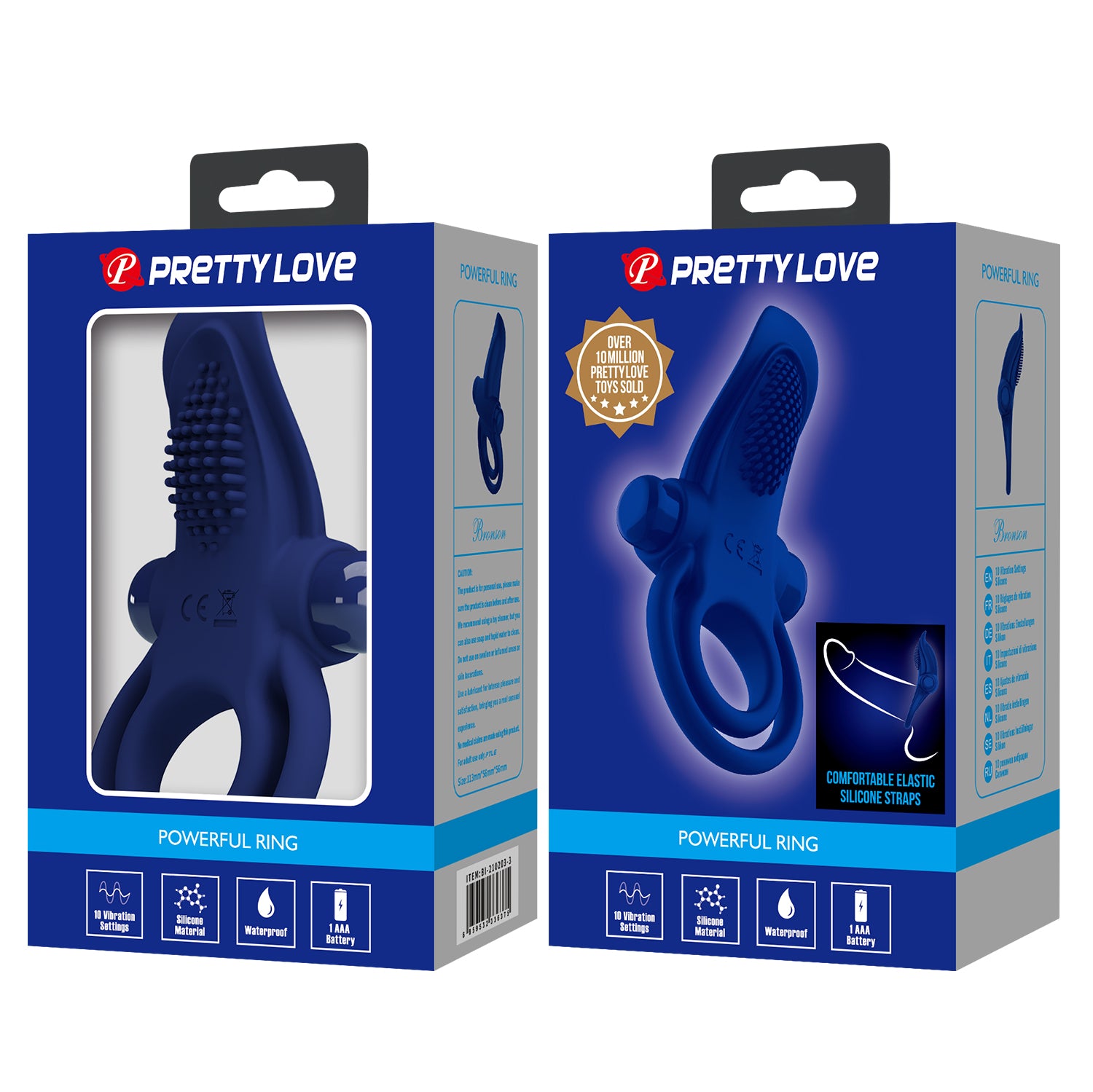 Pretty Love Bronson Silicone Vibrating Cock Ring Navy Blue Vibrating Cock Rings