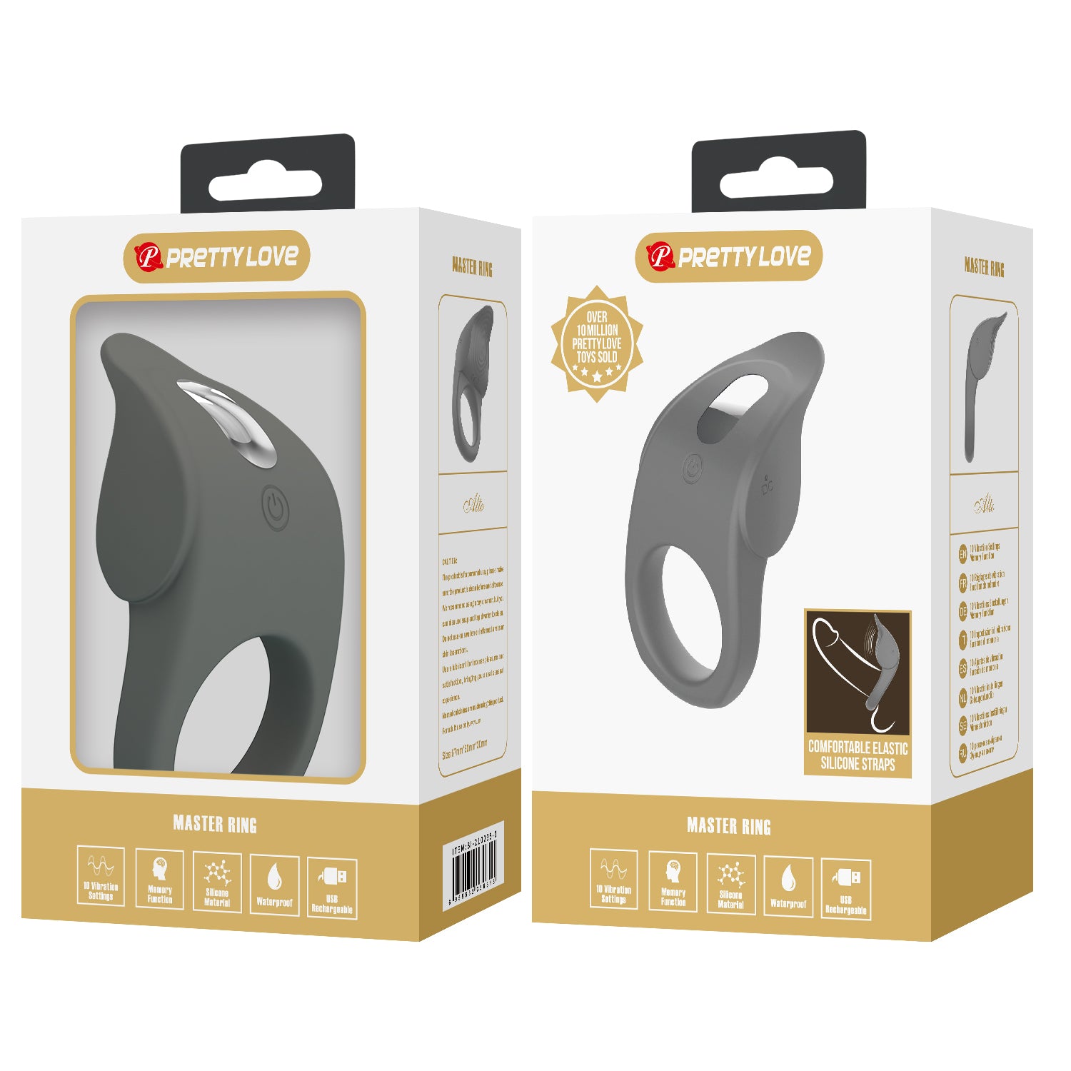 Pretty Love Alto Master 10 Functionc Cock Ring Grey Vibrating Cock Rings