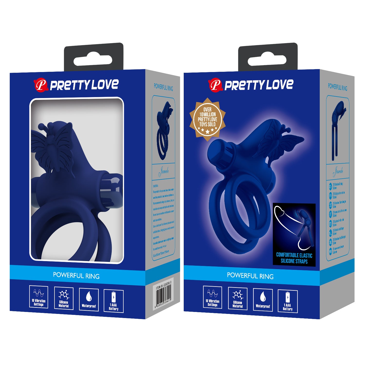 Pretty Love Jamele 10 Functions Cock Ring Navy Blue Vibrating Cock Rings