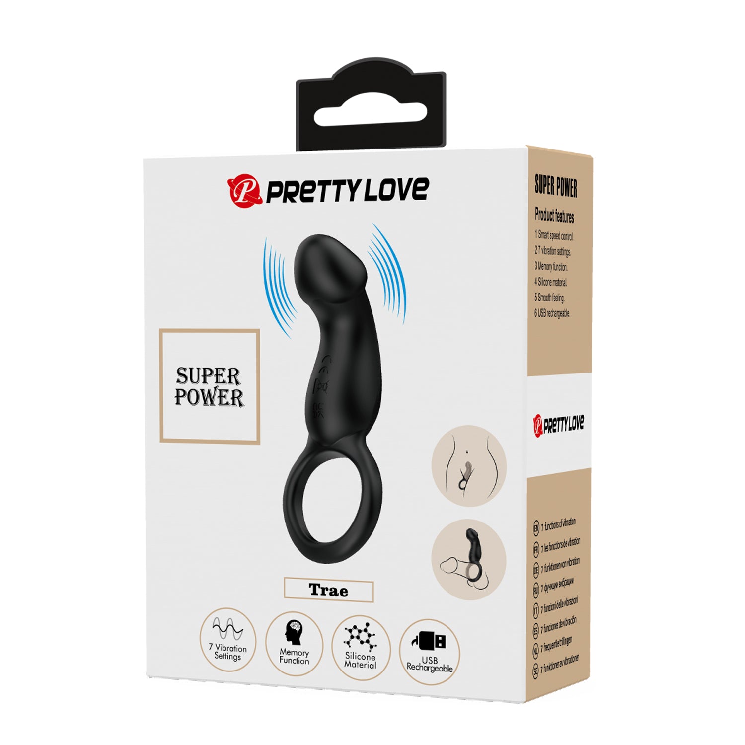 Pretty Love Super Power Trae Mens Cock Ring Black Vibrating Cock Rings