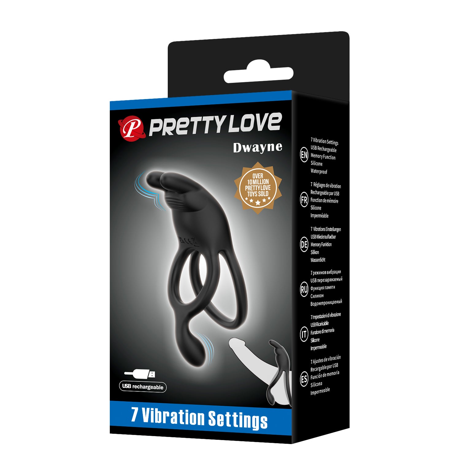 Pretty Love Rechargeable Seth Cock Ring Black Vibrating Cock Rings