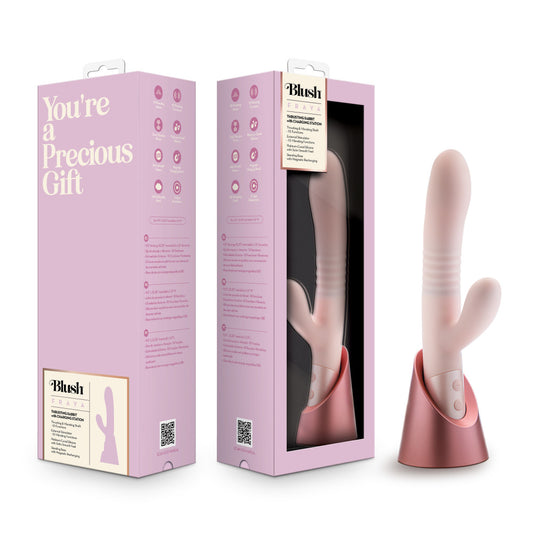 Blush Novleties Fraya USB Rechargeable Thrusting Rabbit Vibrator Pink - Rabbit Vibrators