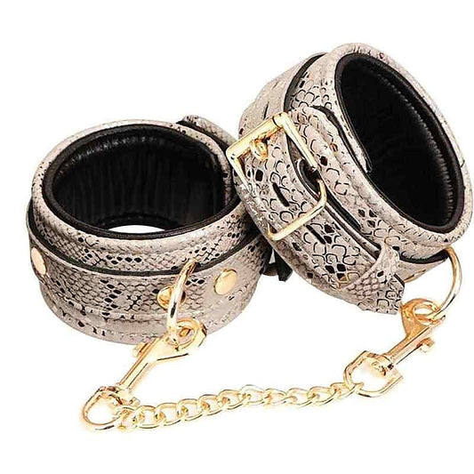 Spartacus White Snake Print Microfiber Wrist Restraints