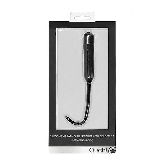 Ouch! Silicone Vibrating Bullet Plug with Beaded Tip - Penis Plugs