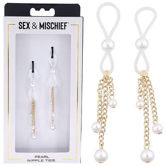S&M Pearl Nipple Ties - Adjustable, Alluring, and Adored - Nipple and Clit Clamps