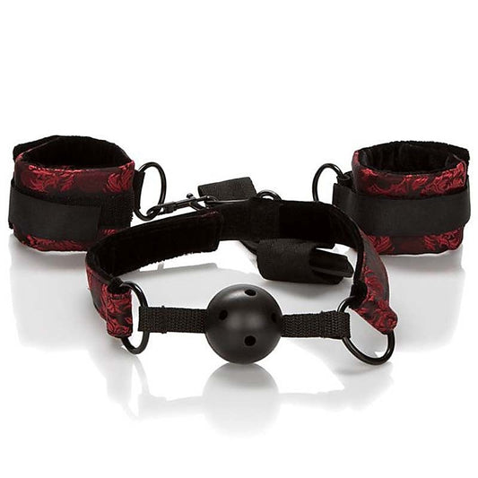 Scandal Breathable Ball Gag With Cuffs - Bondage Gags and Bits