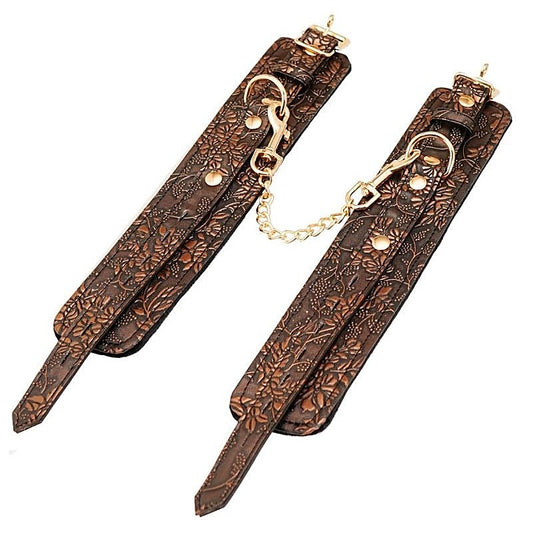 Spartacus Brown Floral Print PU Ankle Cuffs