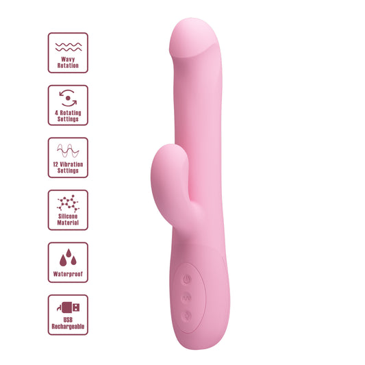 Party Up DEAN Wavy Rechargeable Rotating Rabbit Vibrator Pink Rabbit Vibrators