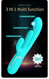 Party Up ANDY Multi Function Rabbit Vibrator With Tip Teal Rabbit Vibrators