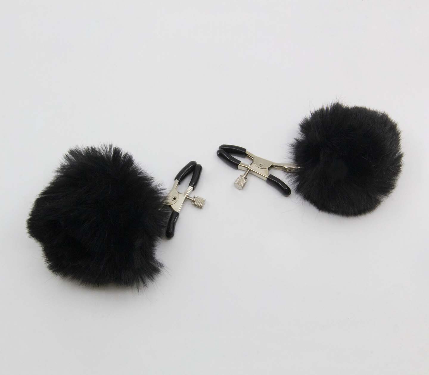 Love In Leather Pom Pom Womens Nipple Clamps Black Nipple and Clit Clamps