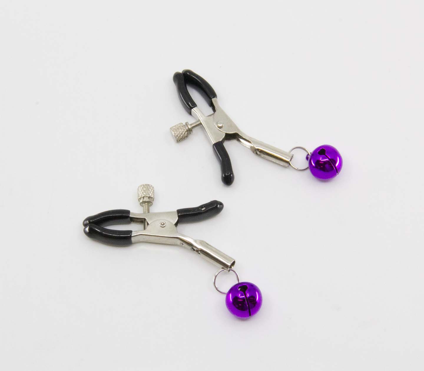 Love In Leather Womens Bells Nipple Clamps Purple Nipple and Clit Clamps