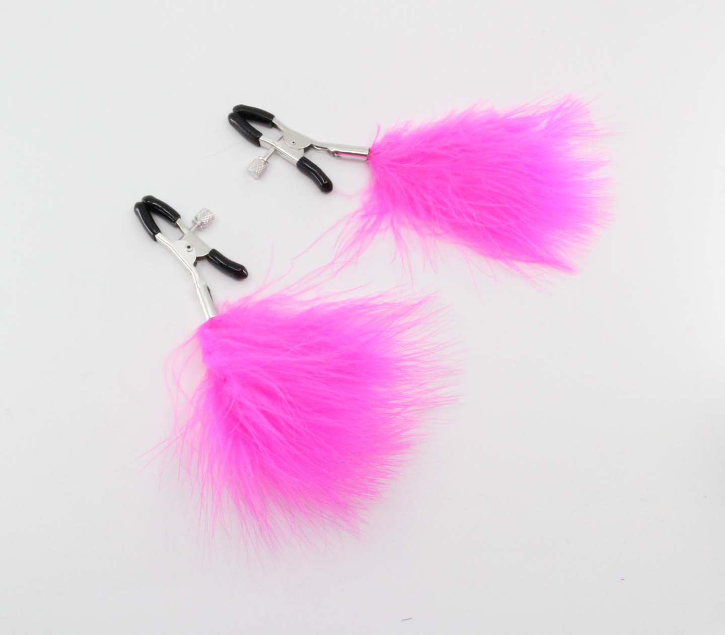Love In Leather Womens Feather Nipple Clamps Hot Pink Nipple and Clit Clamps