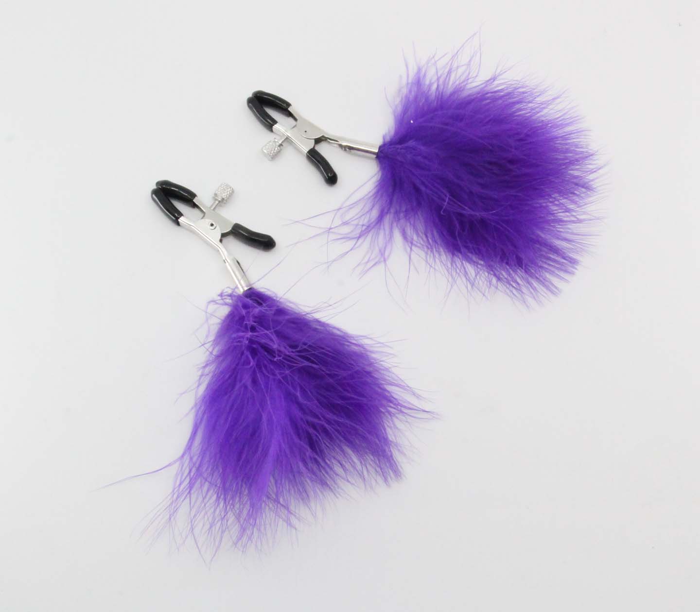 Love In Leather Womens Feather Nipple Clamps Purple Nipple and Clit Clamps