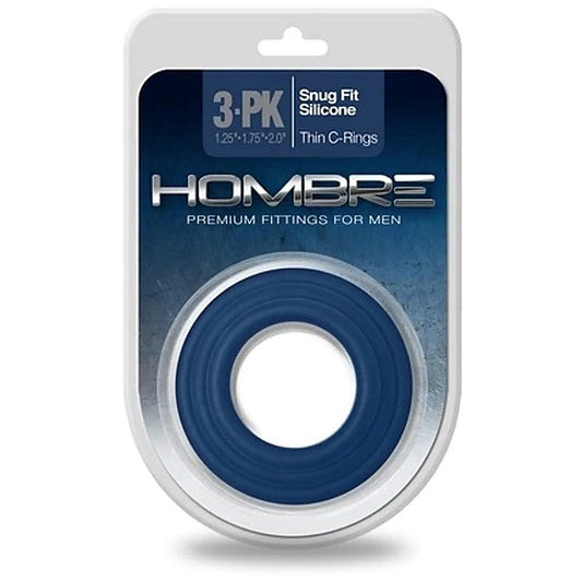 Hombre Snug-Fit Silicone Thin C-Rings 3 pk Navy