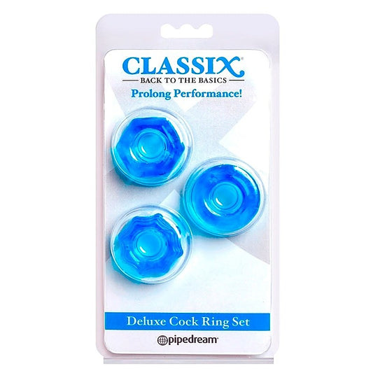 Pipedream Classix Deluxe Stretchy Cock Ring Set Blue - Cock Rings