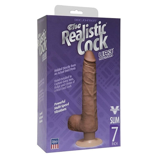 The Realistic Cock UR3 Vibrating 7 in. Slim with Balls Brown - Realistic Dildos