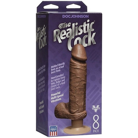 The Realistic Cock Vibrating 8 Inch Brown