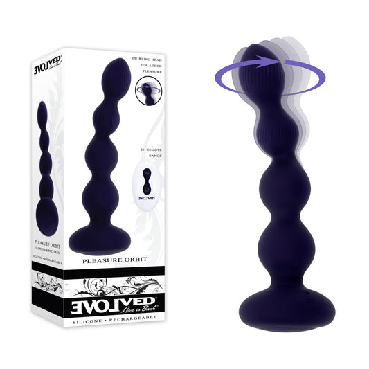 Evolved PLEASURE ORBIT Twirling & Vibrating Anal Beads with Remote Navy Blue Anal Beads and Balls