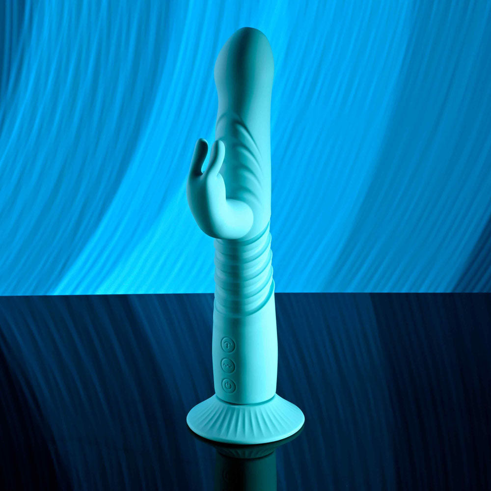 Evolved BUNNY HOP Thrusting Rabbit Vibrator Teal Rabbit Vibrators