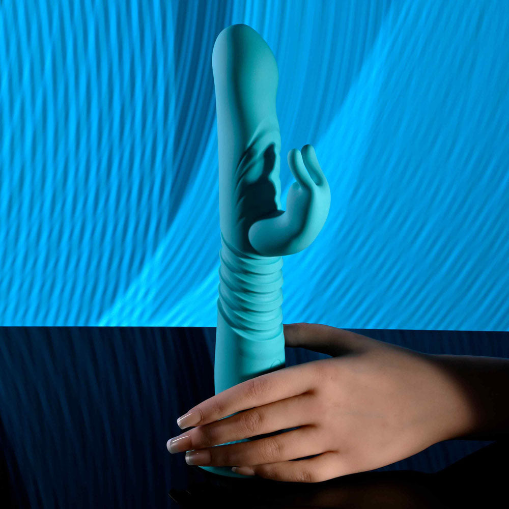 Evolved BUNNY HOP Thrusting Rabbit Vibrator Teal Rabbit Vibrators