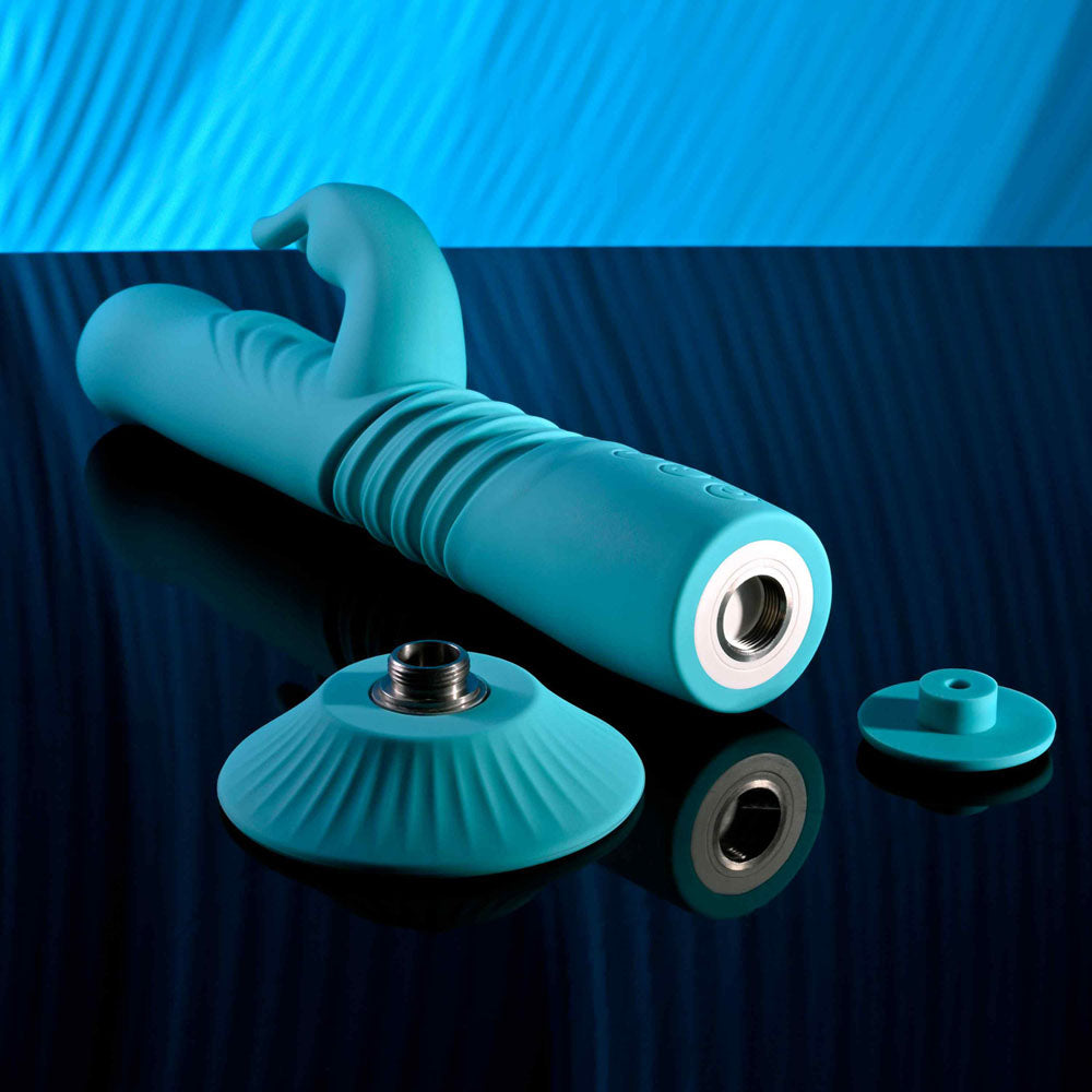 Evolved BUNNY HOP Thrusting Rabbit Vibrator Teal Rabbit Vibrators